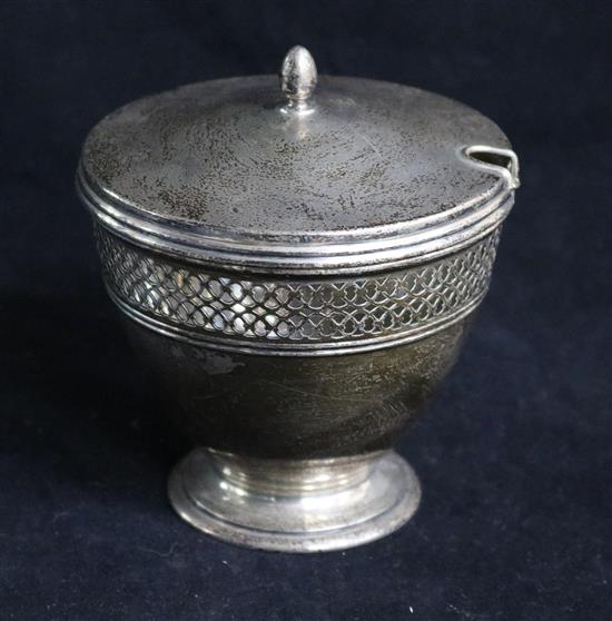 A Tiffany & Co sterling silver vase-shaped sugar bowl and cover, with ovoid finial and pierced lattice band, 8oz 8 oz.